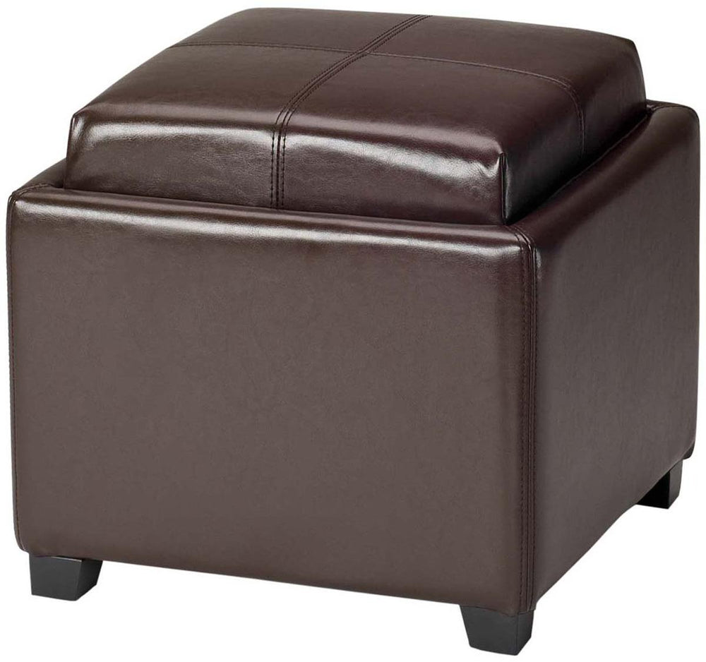 Safavieh Harrison Ottoman Single Tray Brown Black Wood Birch Bicast Leather HUD8233A 683726635741