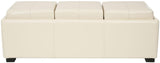 Safavieh Harrison Ottoman Triple Tray Flat Cream Black Wood Birch Bicast Leather HUD8235K 683726792925