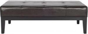 Safavieh Fulton Ottoman Rectangle Cocktail Brown Black Wood Birch Bicast Leather HUD8236A 683726636625