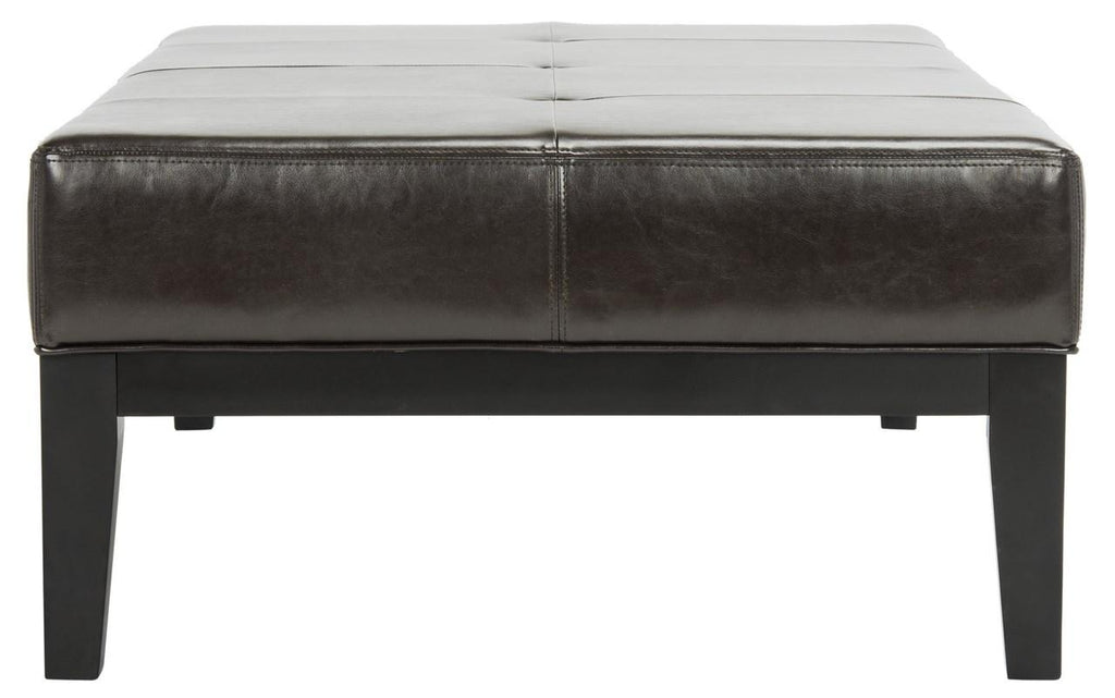 Safavieh Fulton Ottoman Rectangle Cocktail Brown Black Wood Birch Bicast Leather HUD8236A 683726636625