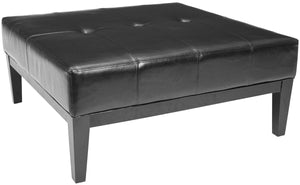 Safavieh Fulton Ottoman Large Squre Cocktail Black Wood Birch Bicast Leather HUD8237B 683726785040