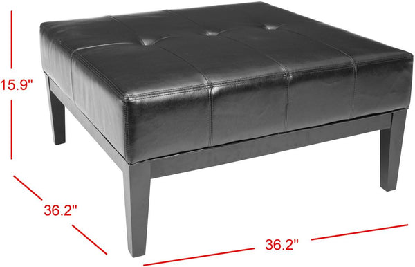 Safavieh Fulton Ottoman Large Squre Cocktail Black Wood Birch Bicast Leather HUD8237B 683726785040