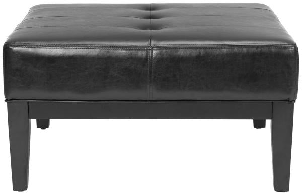 Safavieh Fulton Ottoman Small Squre Cocktail Black Wood Birch Bicast Leather HUD8238B 683726784777