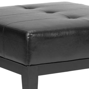 Safavieh Fulton Ottoman Small Squre Cocktail Black Wood Birch Bicast Leather HUD8238B 683726784777