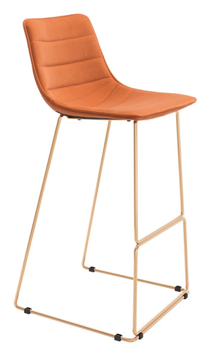 Zuo Modern Adele 100% Polyester, Plywood, Steel Modern Commercial Grade Barstool Set - Set of 2 Orange, Gold 100% Polyester, Plywood, Steel