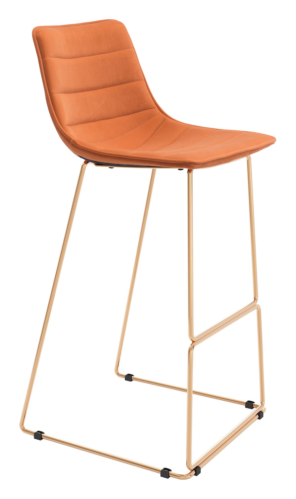 Zuo Modern Adele 100% Polyester, Plywood, Steel Modern Commercial Grade Barstool Set - Set of 2 Orange, Gold 100% Polyester, Plywood, Steel