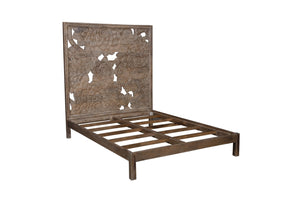 Porter Designs Dahlia Hand Carved Motif Queen Vintage Bed Brown 04-196-15-8436-KIT