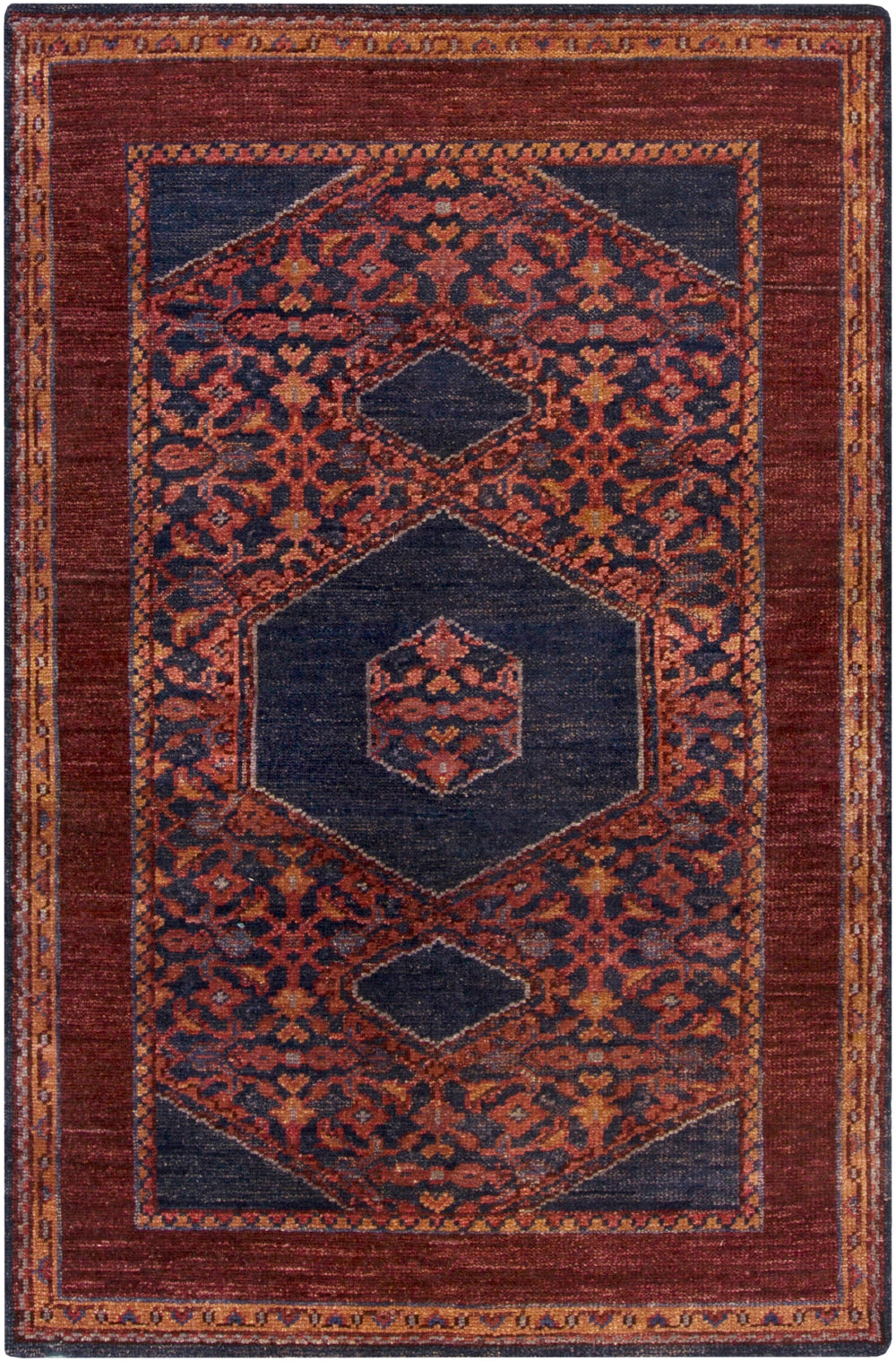 Haven HVN-1216 Traditional Wool Rug HVN1216-913 Burgundy, Dark Purple, Burnt Orange, Dark Red, Dark Blue, Eggplant 100% Wool 9' x 13'