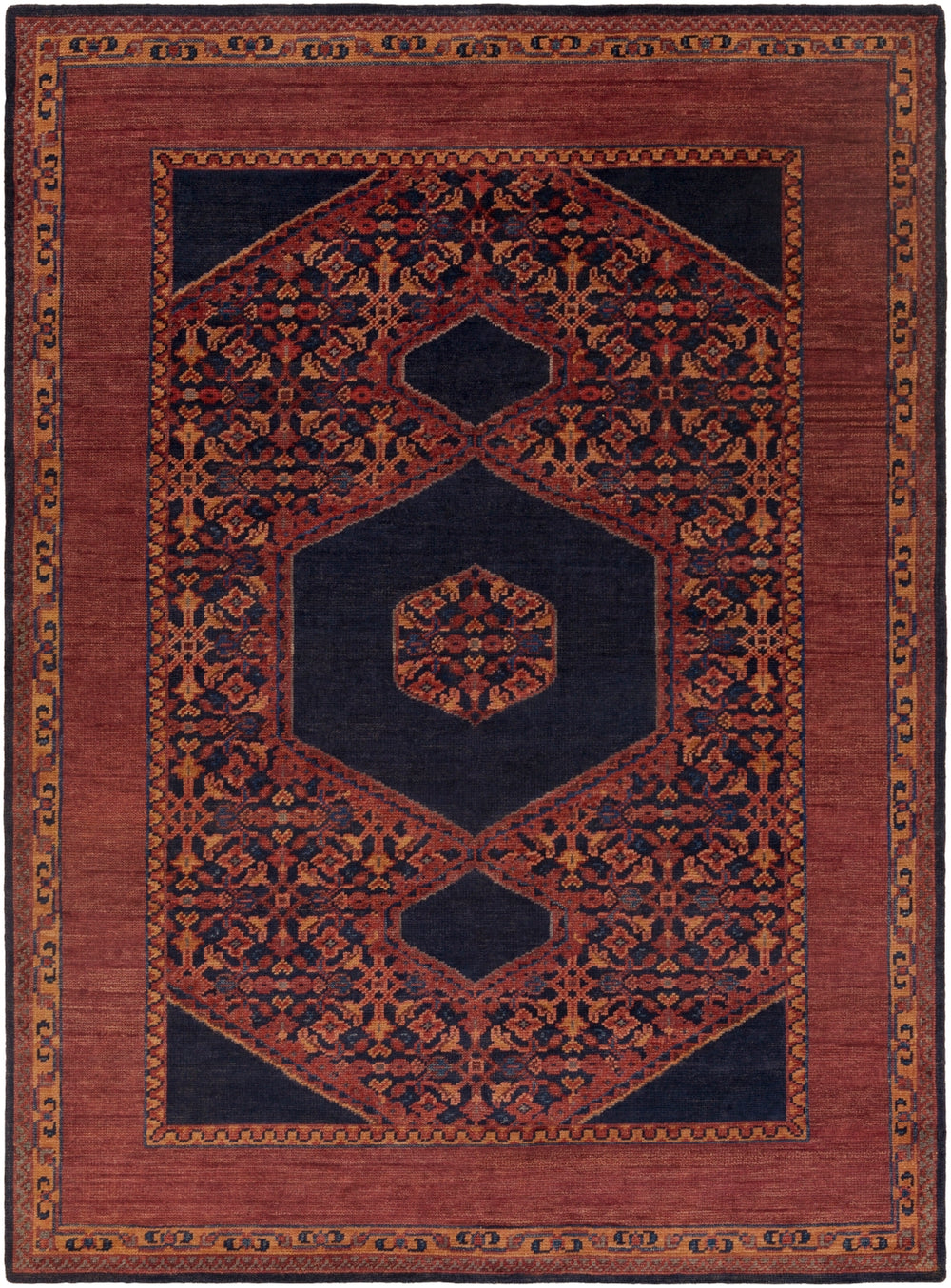 Haven HVN-1216 Traditional Wool Rug HVN1216-913 Burgundy, Dark Purple, Burnt Orange, Dark Red, Dark Blue, Eggplant 100% Wool 9' x 13'