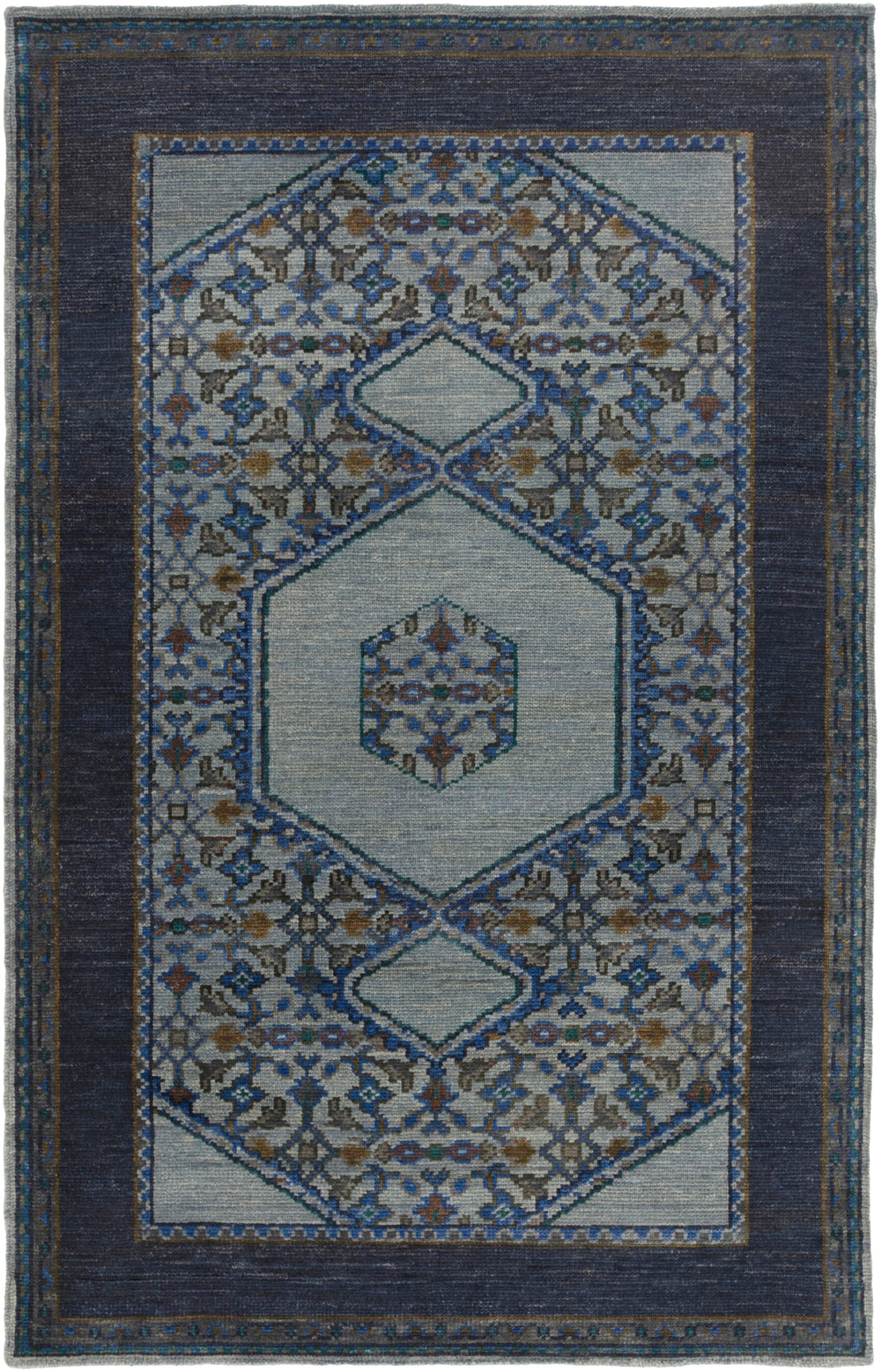 Haven HVN-1218 Traditional Wool Rug HVN1218-913 Denim, Navy, Charcoal, Emerald, Dark Blue, Olive, Dark Brown, Dark Green 100% Wool 9' x 13'