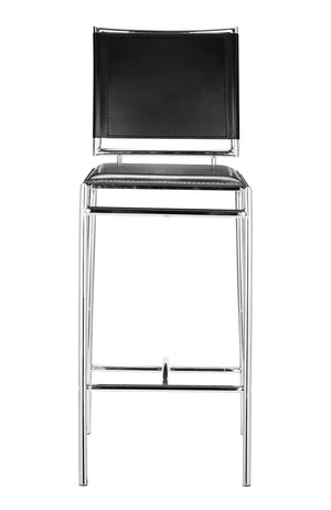 Zuo Modern Soar 100% Polyurethane, Plywood, Steel Modern Commercial Grade Barstool Set - Set of 2 Black, Chrome 100% Polyurethane, Plywood, Steel