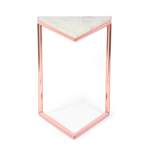 Corral Modern Glam Handcrafted Banswara Marble Top C-Shaped Side Table, White and Rose Gold Noble House