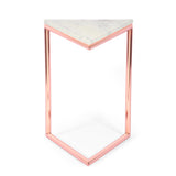 Corral Modern Glam Handcrafted Banswara Marble Top C-Shaped Side Table, White and Rose Gold