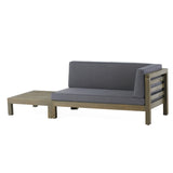 Oana Outdoor Acacia Wood Right Arm Loveseat and Coffee Table Set with Cushion, Gray and Dark Gray Noble House