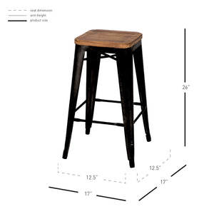 Metropolis Backless Counter Stool Set of 4 - Stylish Pine Wood Top, Stackable Bistro Design for Home