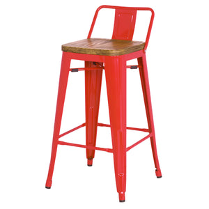 Metropolis Low-Back Bar Stool Set of 4 - Stylish Pine Wood, Sturdy Steel Frame for Modern Spaces