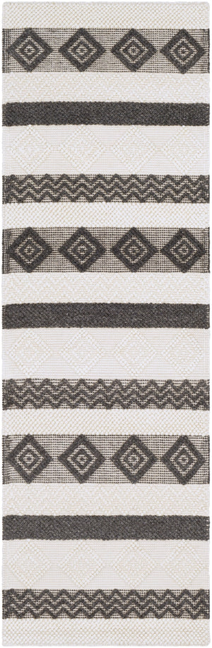 Hygge HYG-2301 Cottage Wool Rug HYG2301-268 Charcoal, White 100% Wool 2'6" x 8'