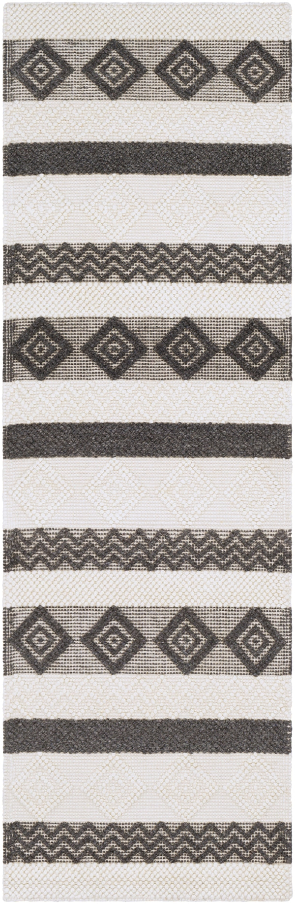 Hygge HYG-2301 Cottage Wool Rug HYG2301-268 Charcoal, White 100% Wool 2'6" x 8'