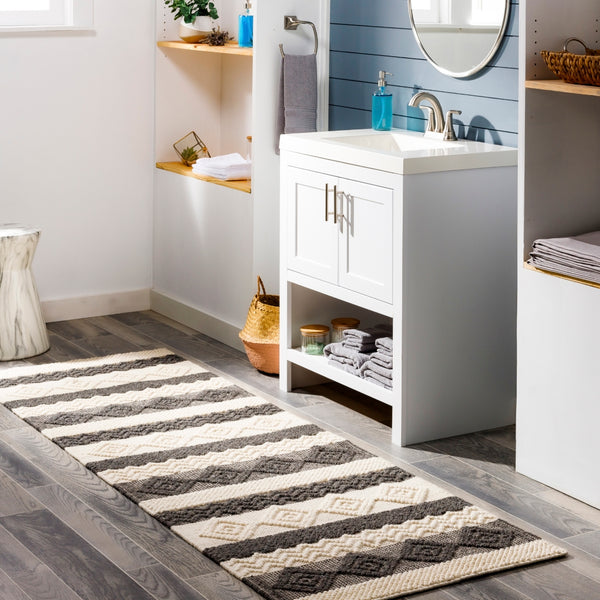 Hygge HYG-2301 Cottage Wool Rug HYG2301-268 Charcoal, White 100% Wool 2'6" x 8'