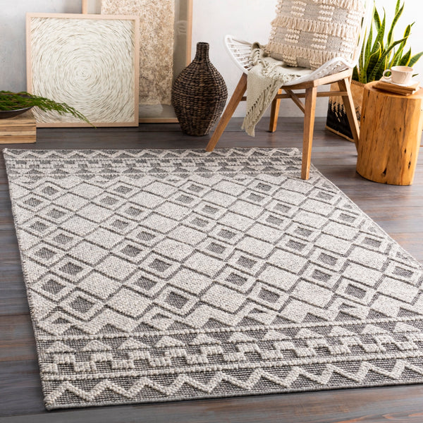 Hygge HYG-2303 Global Wool Rug HYG2303-912 Medium Gray, Black, Cream 100% Wool 9' x 12'