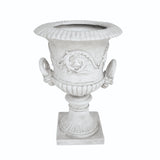 Adonis Outdoor Traditional Roman Chalice Garden Urn Planter with Lion and Floral Accents, Antique White