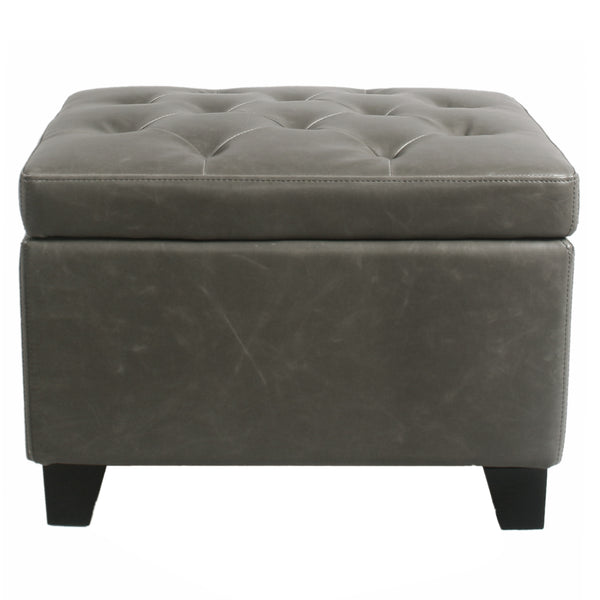 Julian Stylish Rectangular Bonded Leather Storage Ottoman with Biscuit Tufting for Home Organization