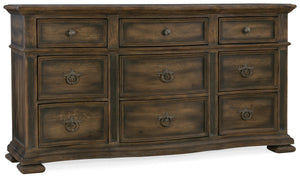 Hooker Furniture Hill Country Traditional-Formal Williamson Nine-Drawer Dresser in Hardwood and Poplar Solids with White Oak and Walnut Veneers with Cedar and Resin 5960-90002-MULTI