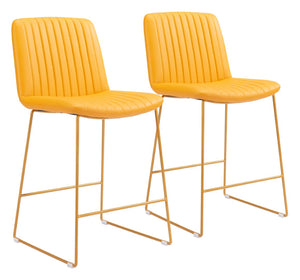 Zuo Modern Mode 100% Polyurethane, Plywood, Steel Modern Commercial Grade Counter Stool Set - Set of 2 Yellow 100% Polyurethane, Plywood, Steel