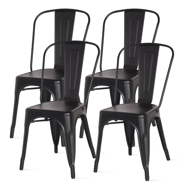 Metropolis Metal Side Chair Set of 4 - Classic Bistro Style for Dining Room or Café Decor