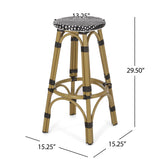 Noble House Starla Outdoor French Aluminum 29.5 Inch Barstools (Set of 4), Black, White, and Bamboo Finish