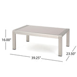 Aviara Outdoor Aluminum Loveseat and Tempered Glass-Topped Coffee Table, Silver and Gray Noble House