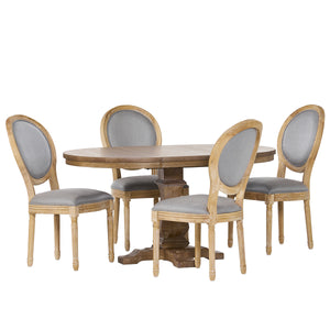 Noble House Dored French Country Fabric Upholstered Wood 5 Piece Dining Set, Light Gray and Natural