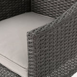 Antibes Outdoor Grey Wicker Dining Chairs with Silver Water Resistant Cushions Noble House