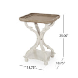 Noble House Bevier French Country Accent Table with Square Top, Natural and Distressed White