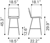 Zuo Modern Murcia Steel, Polyethylene Modern Commercial Grade Barstool Set - Set of 2 Natural, Black Steel, Polyethylene