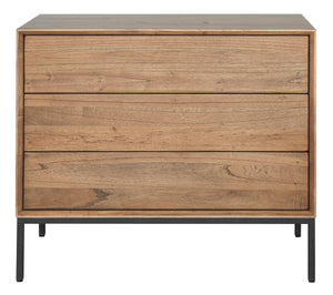 Hathaway 3-Drawer Chest - Rustic Modern Solid Wood Storage Solution with Steel Legs & Easy-Clean Finish