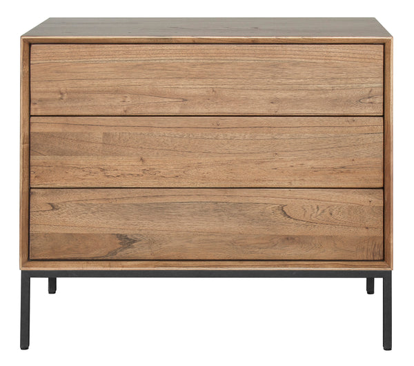 Hathaway 3-Drawer Chest - Rustic Modern Solid Wood Storage Solution with Steel Legs & Easy-Clean Finish