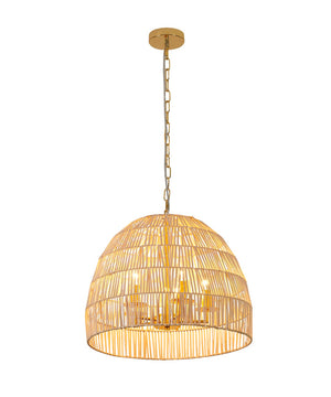 Bethel Natrual White Chandelier in Wood & Metal