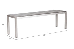 Zuo Modern Metropolitan Aluminum, Polyethylene Modern Commercial Grade Double Bench Gray, Silver Aluminum, Polyethylene