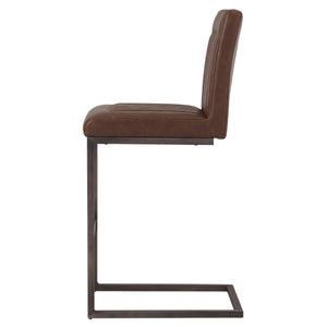 Ronan Leatherette Counter Stool Set of 2 - Vintage Industrial Style with Channel Tufting and Iron Frame