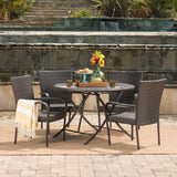 Remy Outdoor 5 Piece  Multibrown Wicker Dining Set with Foldable Table and Stacking Chairs Noble House