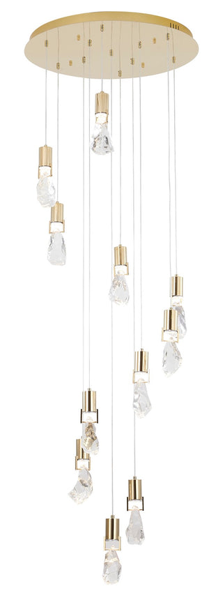 Bethel Brushed Gold Chandelier in Stainless Steel & Crystal