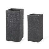 Mistler Outdoor Large and Medium Cast Stone Planters, Gray - Set of 2