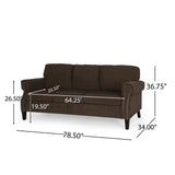 Burkehaven Contemporary Fabric 3 Seater Sofa with Nailhead Trim, Brown and Dark Brown Noble House