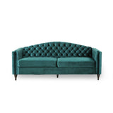 Christopher Knight Home® Antoine Traditional Button Tufted Velvet 3 Seater Sofa, Teal and Dark Brown