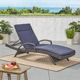 Salem Outdoor Chaise Lounge Cushion, Navy Blue Noble House