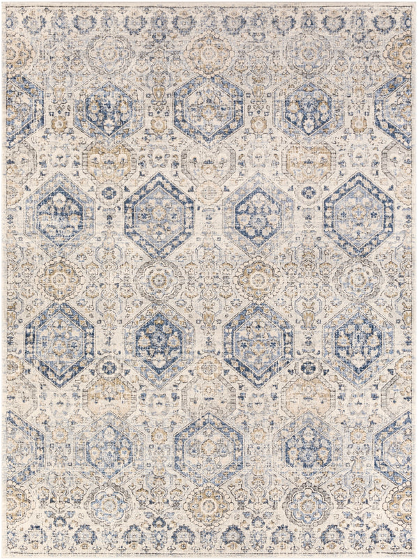 Indigo IGO-2308 Traditional Polypropylene Rug IGO2308-710102 Bright Blue, Navy, Tan, Charcoal, Medium Gray, Black, Beige, White 100% Polypropylene 7'10" x 10'2"
