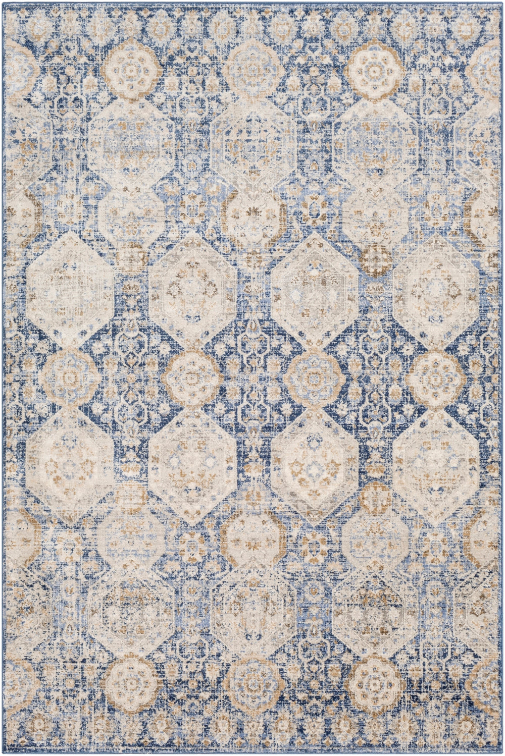 Indigo IGO-2309 Traditional Polypropylene Rug IGO2309-9124 Navy, Bright Blue, Tan, Medium Gray, White, Beige 100% Polypropylene 9' x 12'4"
