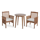 Casa Acacia Patio Dining Set, 2-Seater Bistro Set, 28" Round Table with Straight Legs, Teak Finish, Cream Outdoor Cushions Noble House