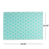 Noble House Ifran 5'3" x 7' Outdoor Area Rug, Teal and Ivory